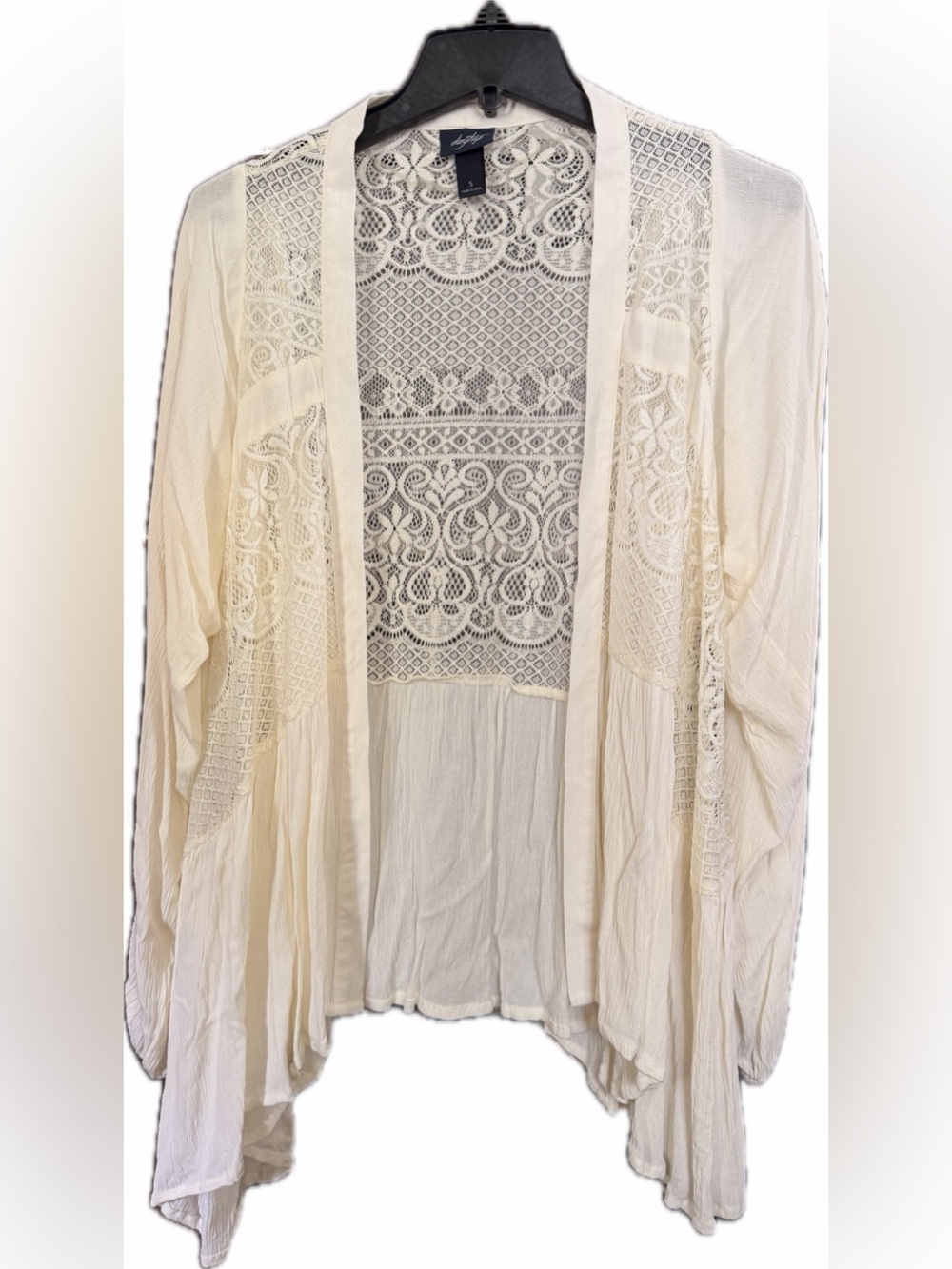 Daytrip Cream Lace-Back Open Front Cardigan